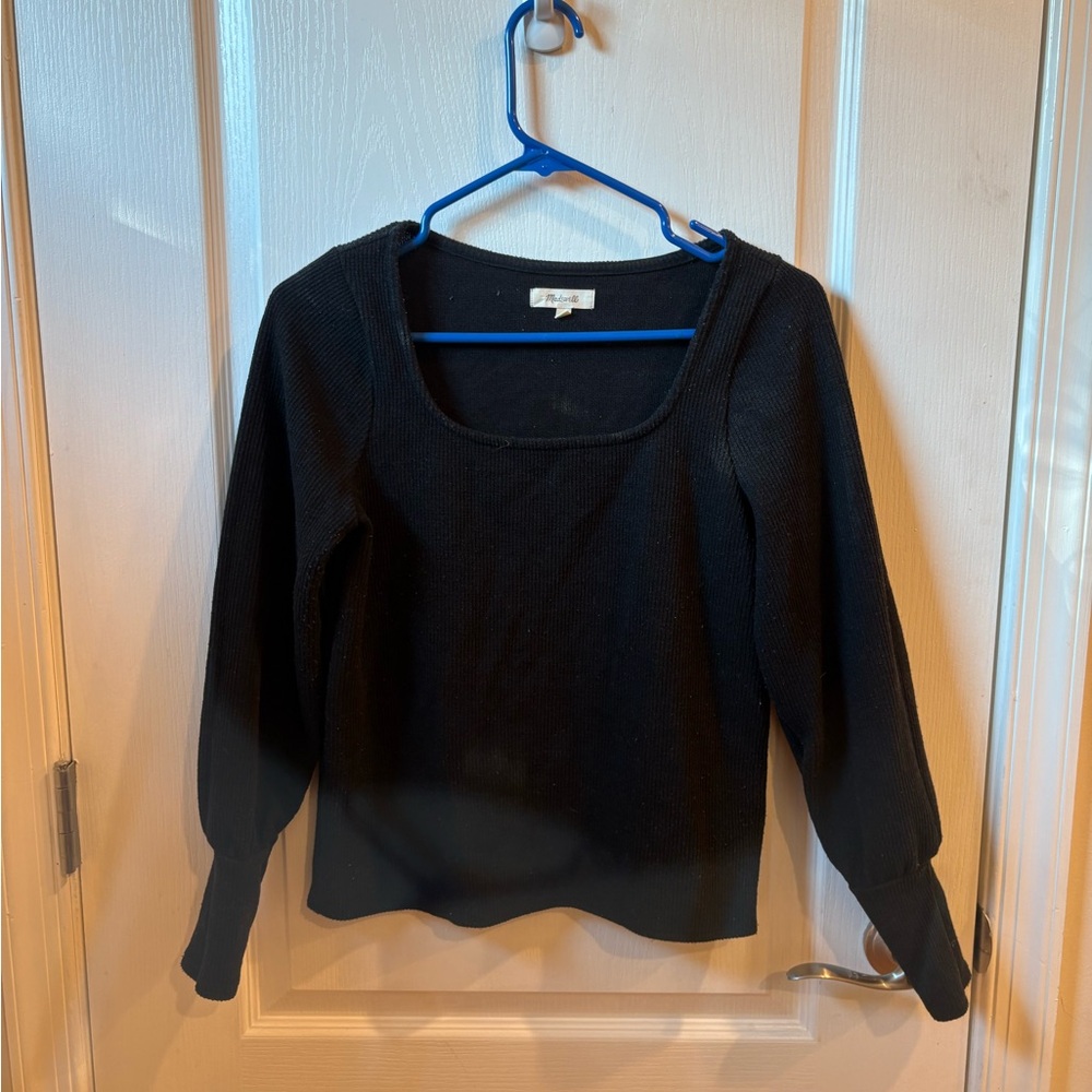 Madewell Black Ribbed Square Neck Sweater